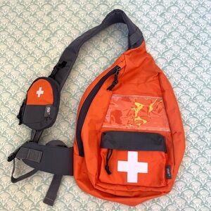 Sling Pack Travel Bag. AAA Safety Medical Shoulder Bag. Orange/Gray. Adjustable.